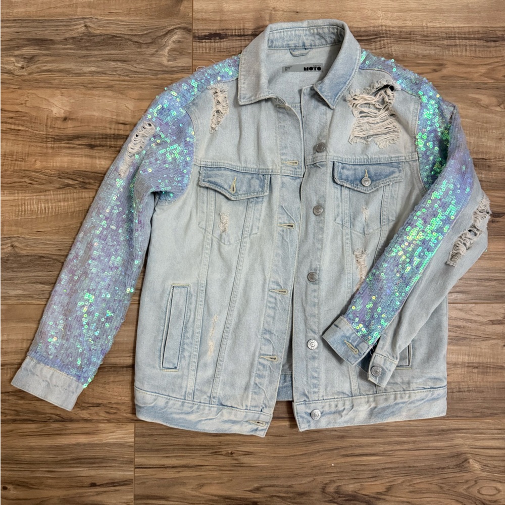 Topshop Light Blue bedazzled Denim Jacket